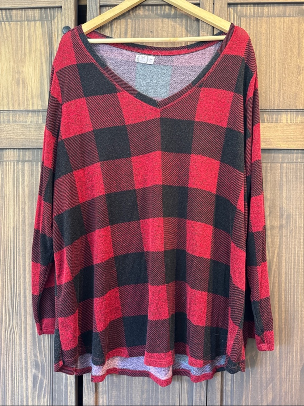 Maurice’s Red & Black Buffalo Plaid V-Neck Tunic